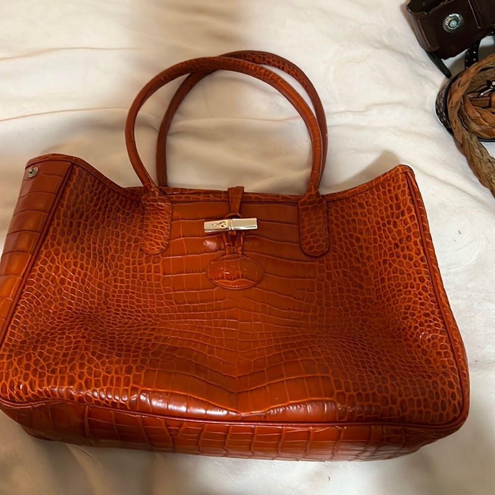 Orange rust faux crocodile Longchamp bag